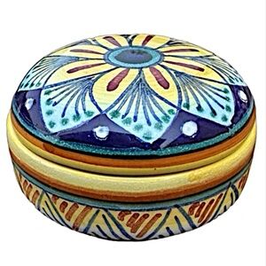 DERUTA Siena Dipinte A Mano Hand Painted Ceramic Trinket Box 2” Lidded Italy
